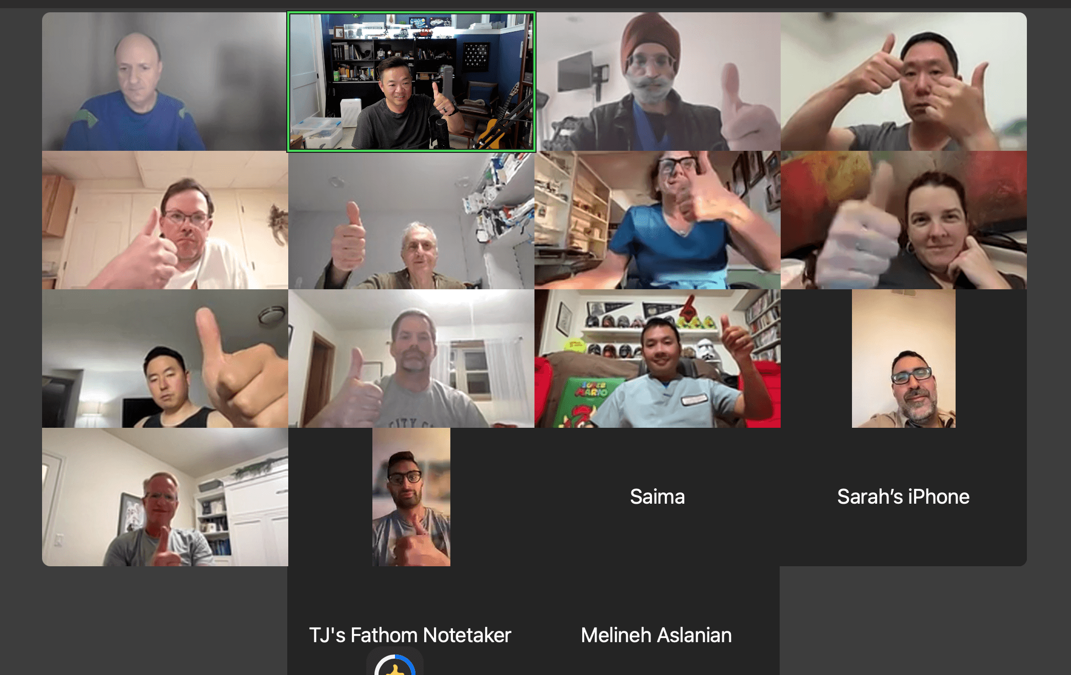 A live Syndicate call, members giving a thumbs up
